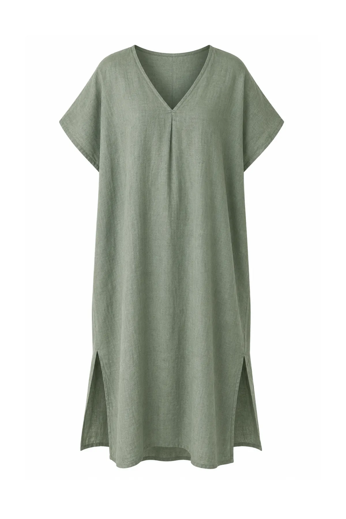 V Neck Linen Kaftan With Pocket With Bottom Slit sold by French Cuff