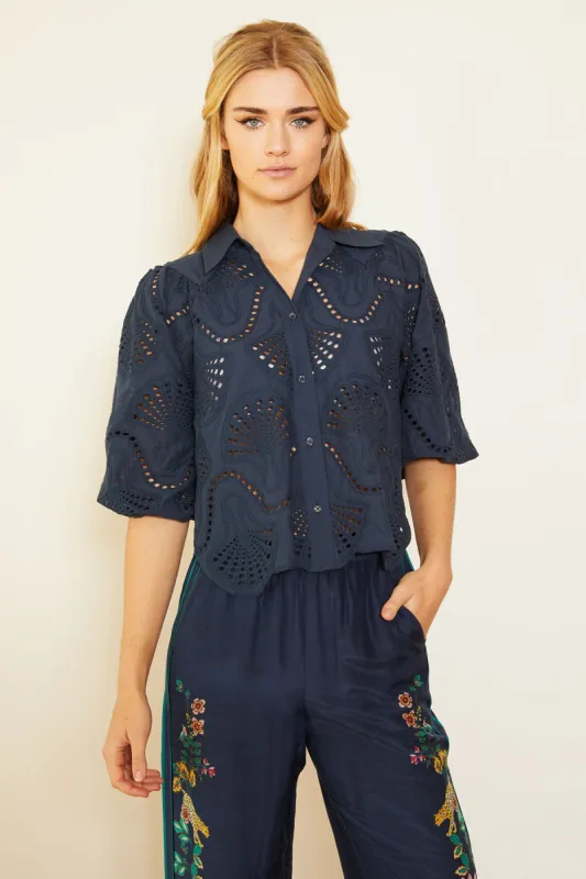 Juliette Navy Lace Top sold by French Cuff