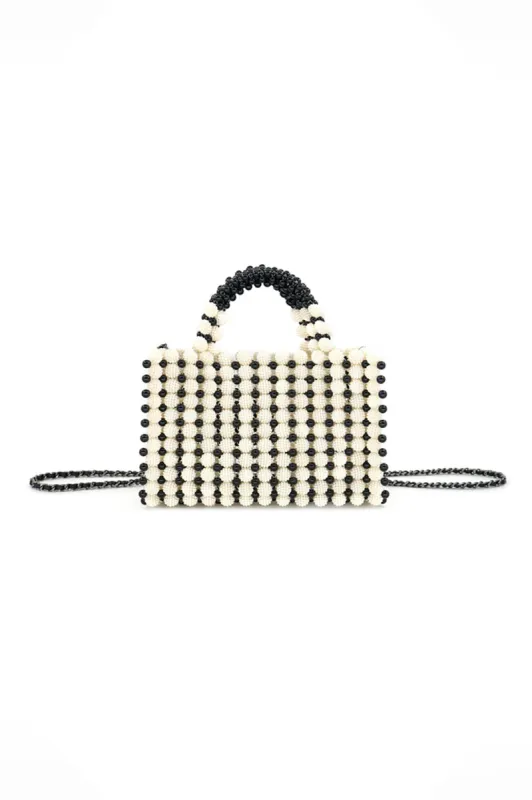 Black and White Beaded Mini Bag sold by French Cuff