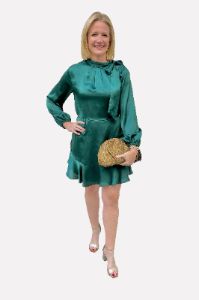 Satin Tie Neck Mini Dress sold by French Cuff