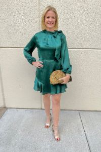 Satin Tie Neck Mini Dress sold by French Cuff