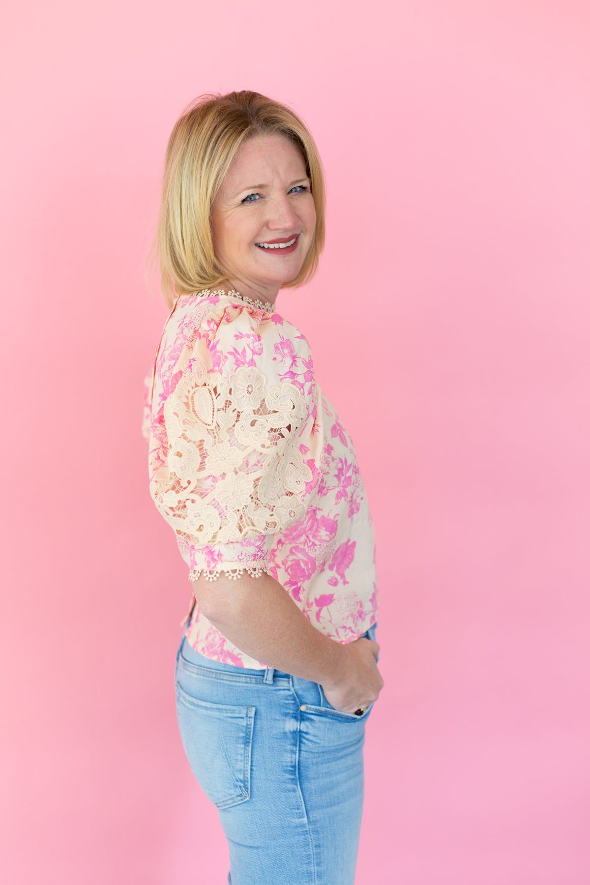 Floral Top with Lace Sleeve Detail sold by French Cuff product image thumbnail 2