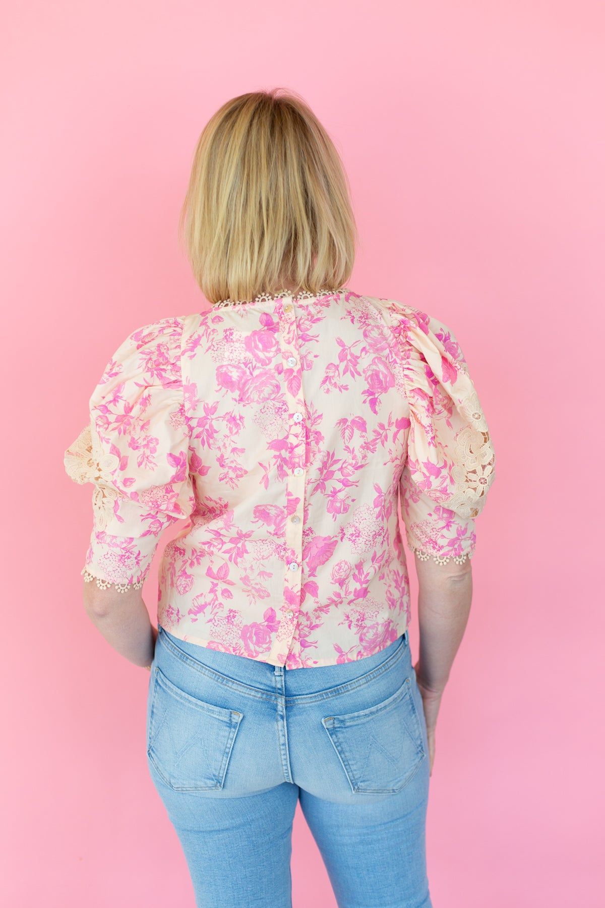 Floral Top with Lace Sleeve Detail sold by French Cuff product image thumbnail 3