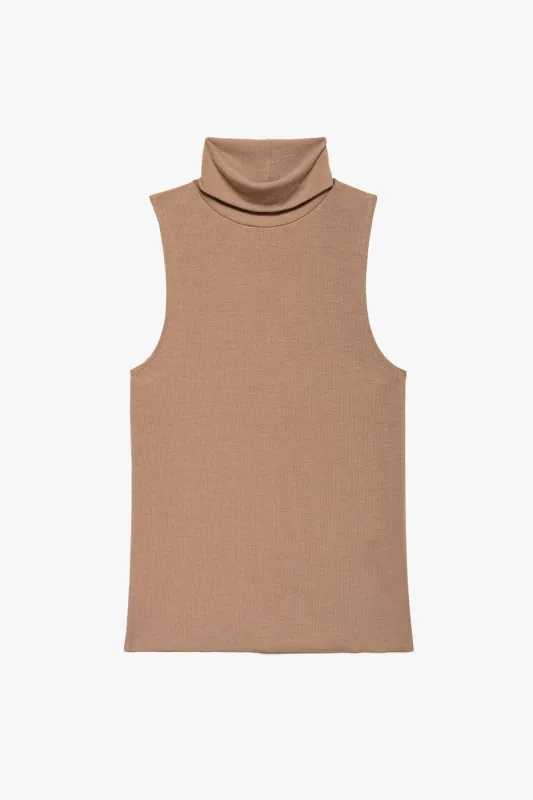 Sleeveless Turtleneck Top- Camel sold by French Cuff