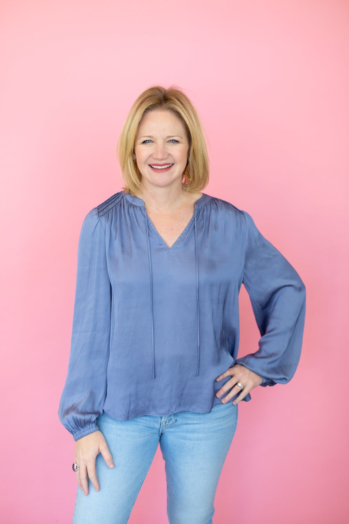 Long Sleeve Blouse with Smocking Shoulder Detail sold by French Cuff product image thumbnail 3
