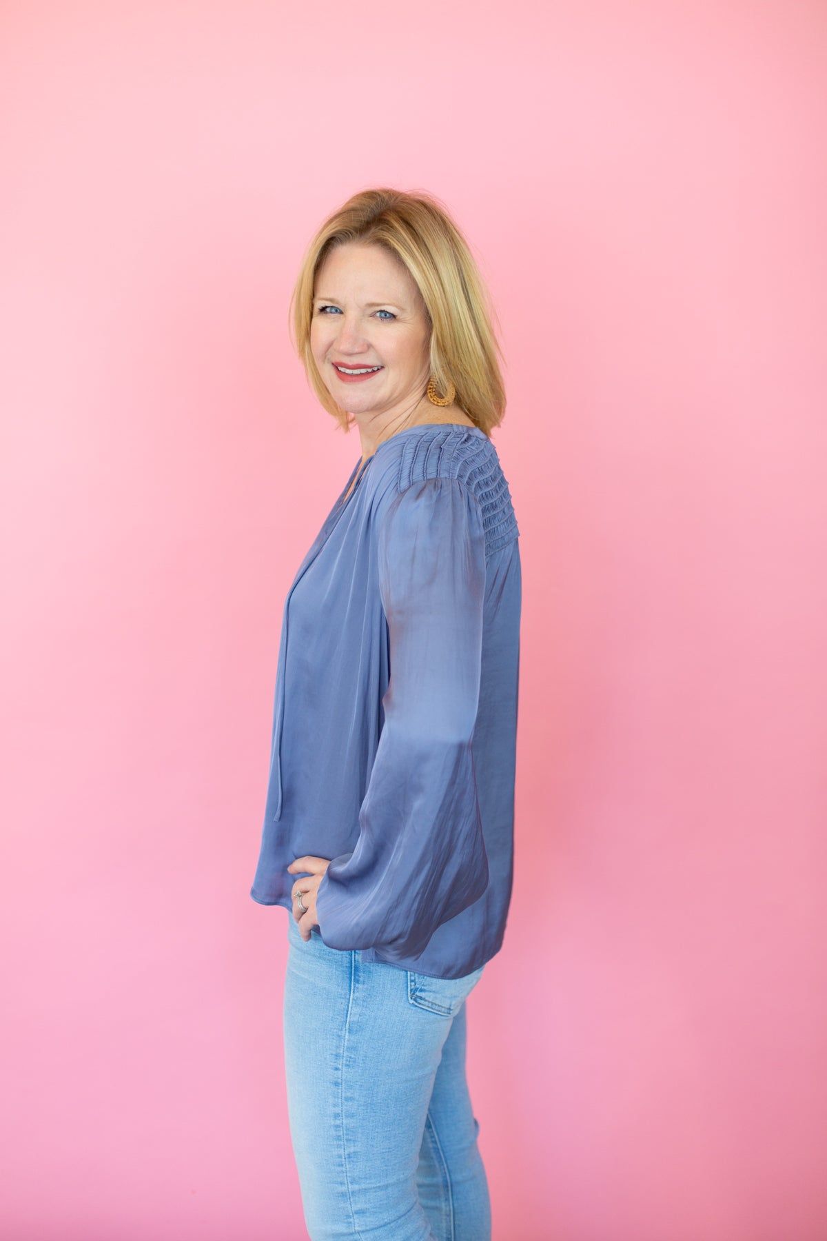 Long Sleeve Blouse with Smocking Shoulder Detail sold by French Cuff product image thumbnail 4
