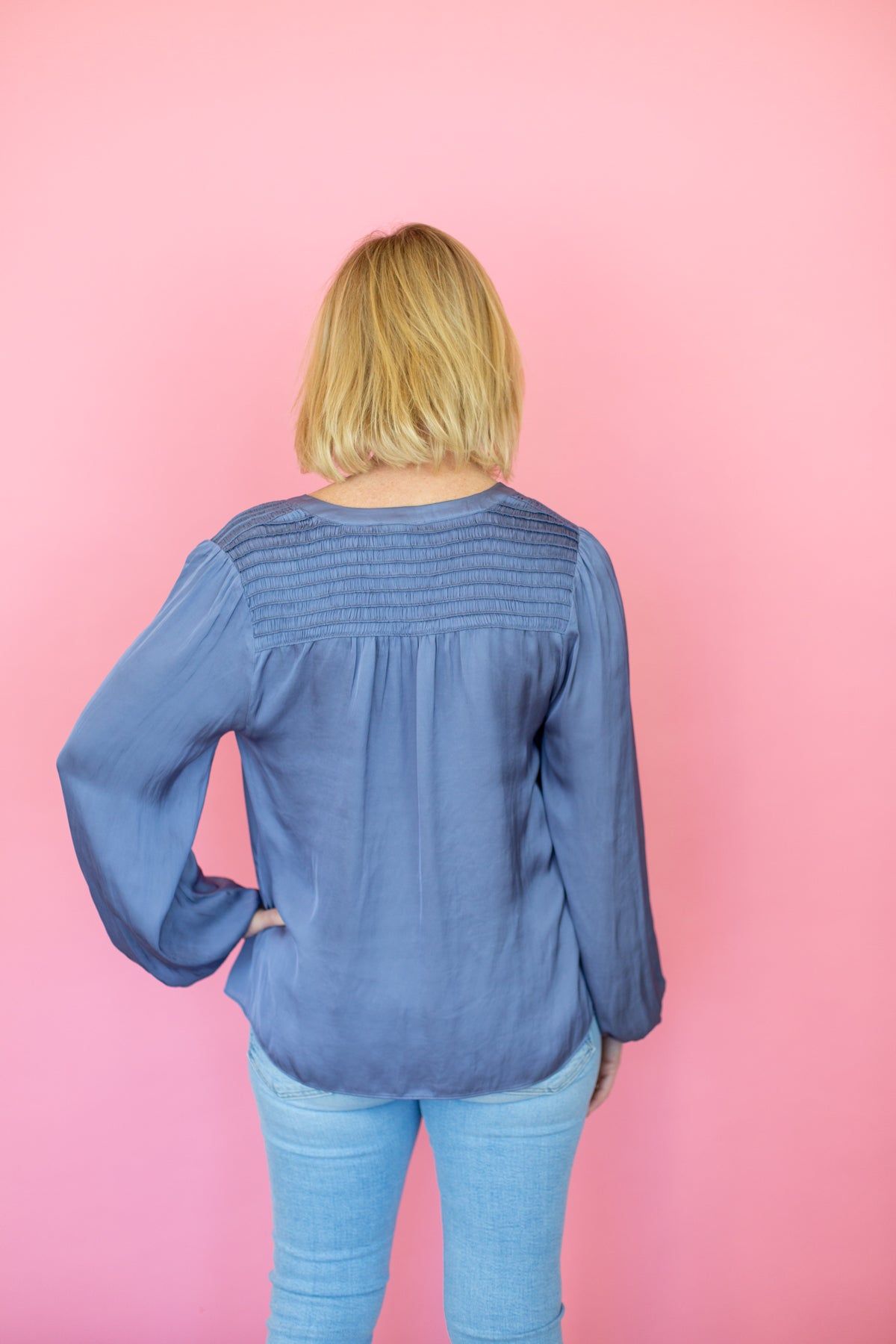 Long Sleeve Blouse with Smocking Shoulder Detail sold by French Cuff product image thumbnail 5