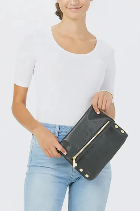 VIP Medium Clutch - Black/ Brushed Gold sold by French Cuff