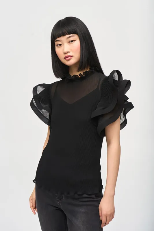 Chiffon Pleated Top With Ruffled Sleeves sold by French Cuff