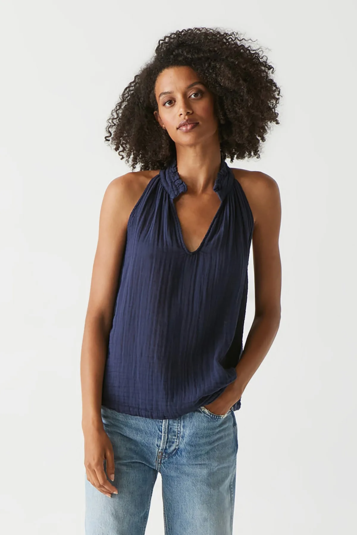 Viola Split Neck Tank - Nocturnal sold by French Cuff