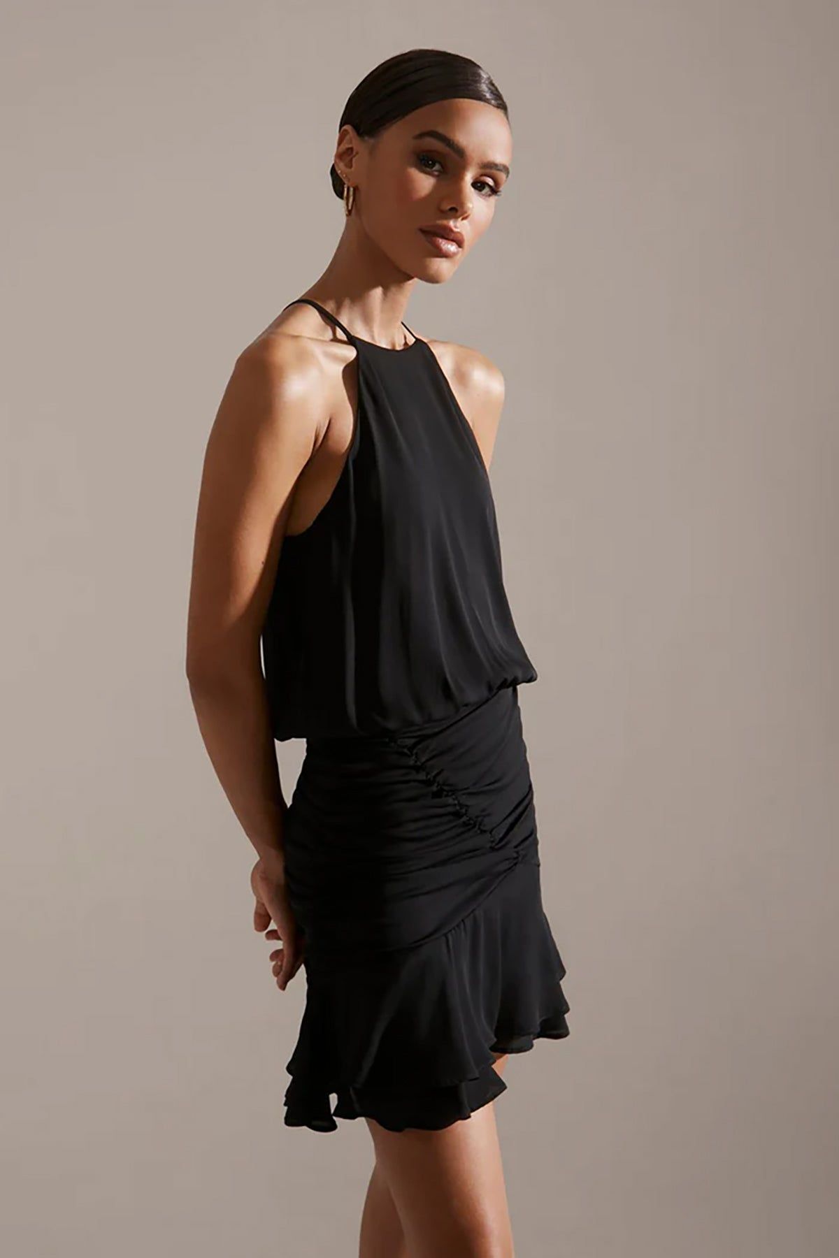Asymmetrical Ruched Dress - Black sold by French Cuff