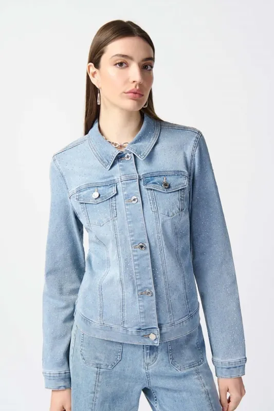 Fitted Denim Jacket With Allover Rhinestones sold by French Cuff