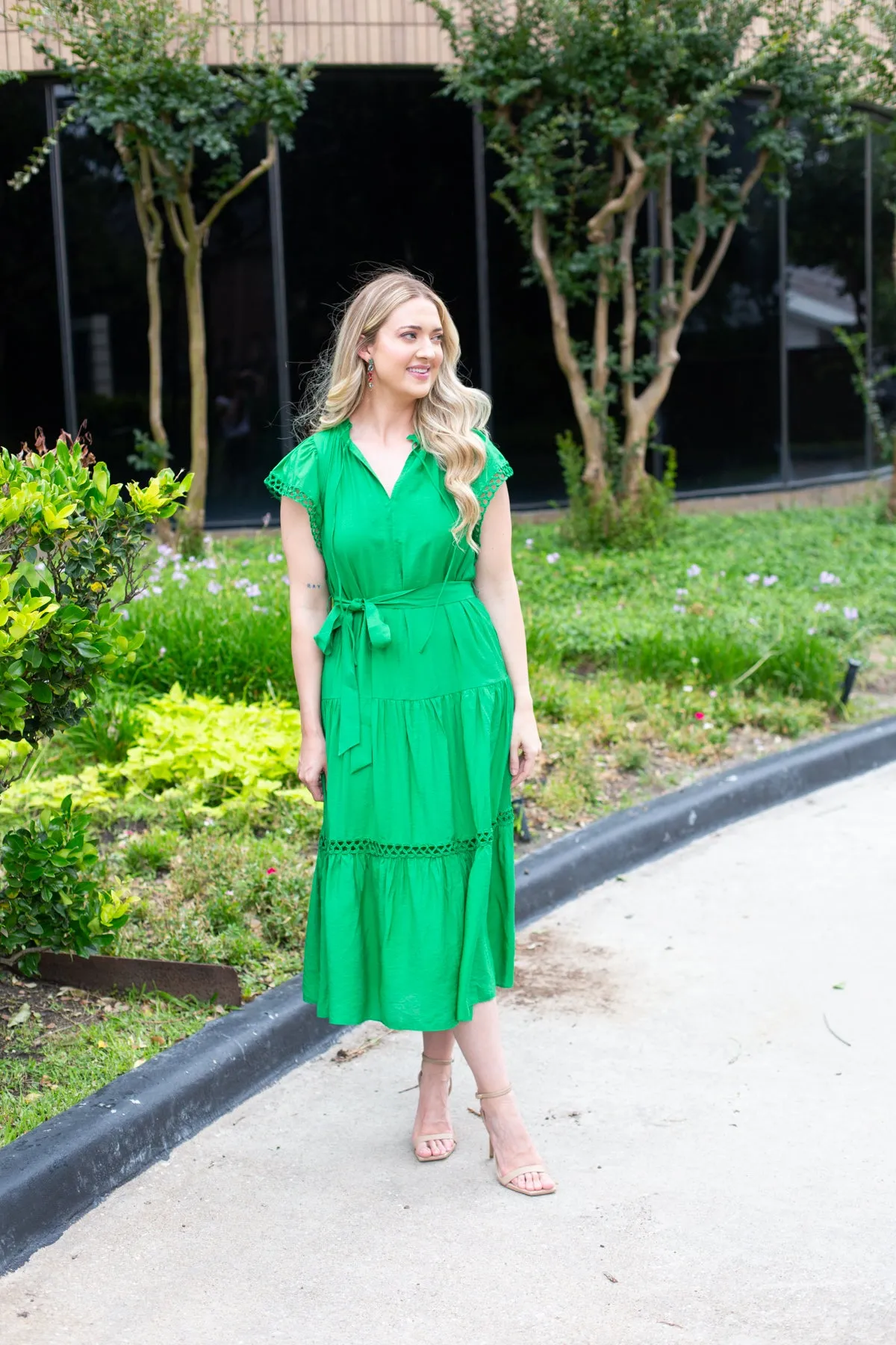 Green Dress with Embroidery Sleeve Detail sold by French Cuff product image thumbnail 2