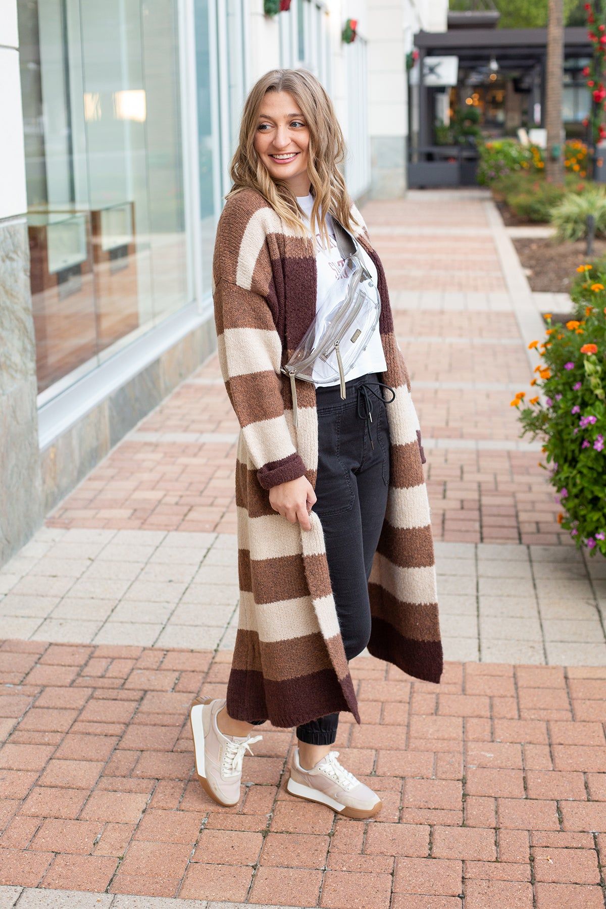 Brown/Ivory Striped Long Cardigan sold by French Cuff