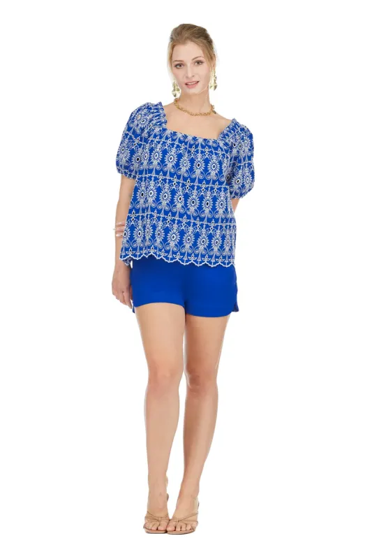 Royal Blue Embroidered Top sold by French Cuff