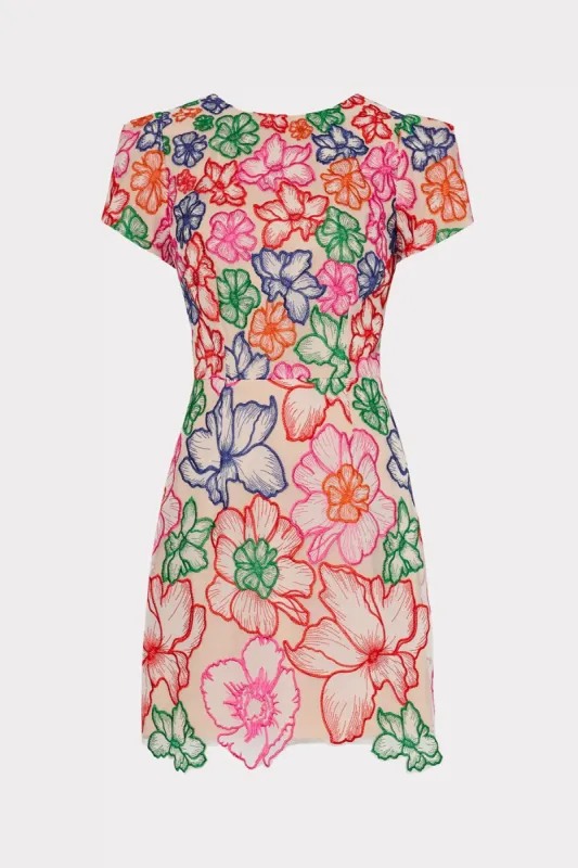 Kyla Cascading Floral Embroidered Dress sold by French Cuff