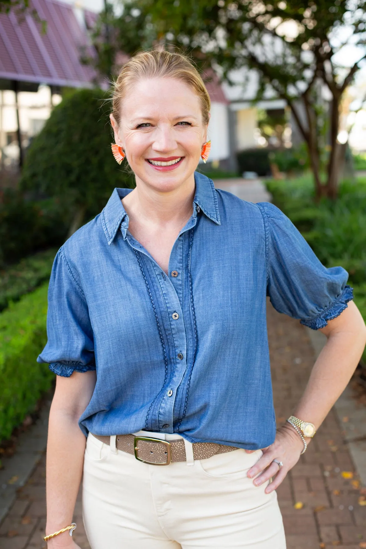 Chambray Puff Short Sleeve Button Down sold by French Cuff product image thumbnail 2