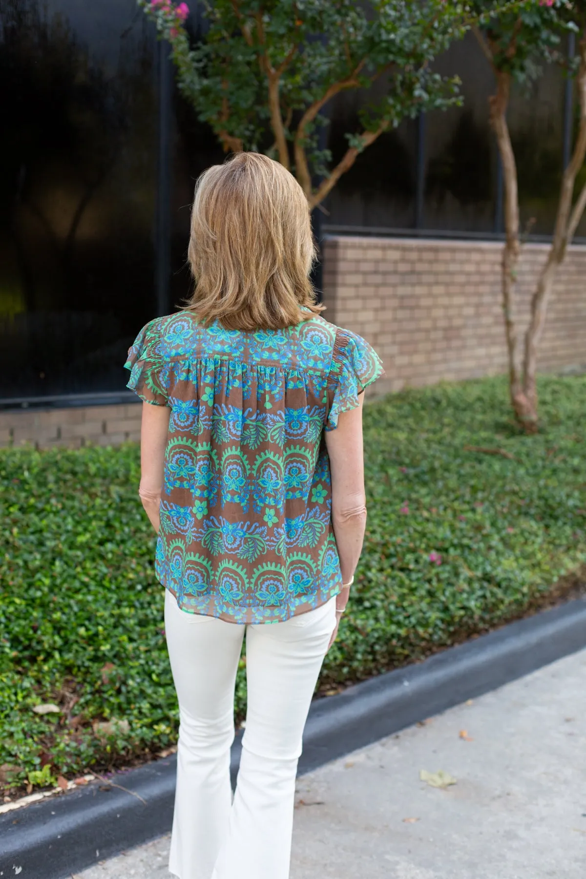 Brown/Blue Printed Short Sleeve Top sold by French Cuff product image thumbnail 2