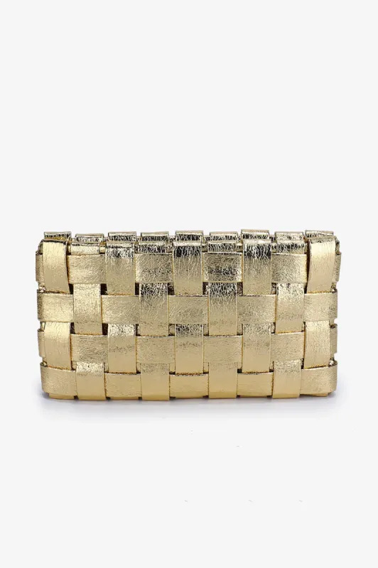 Lindy Clutch Woven Small - Platinum Gold sold by French Cuff