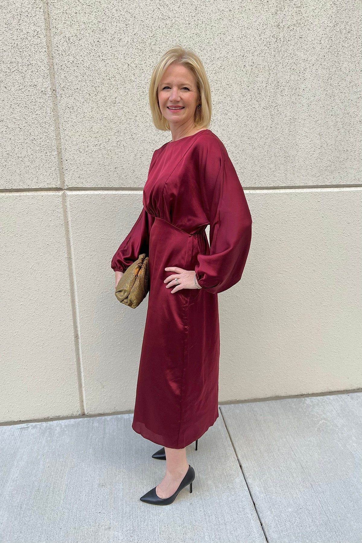 Burgundy Satin Dolman Sleeve Midi Dress sold by French Cuff product image thumbnail 3