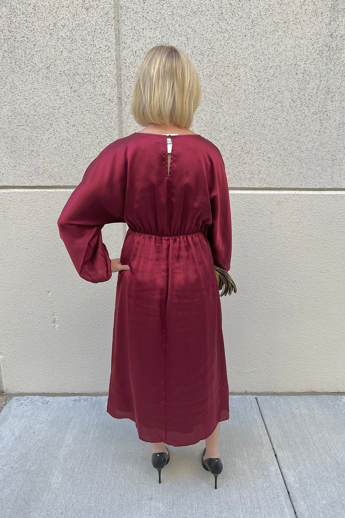 Burgundy Satin Dolman Sleeve Midi Dress sold by French Cuff product image thumbnail 4
