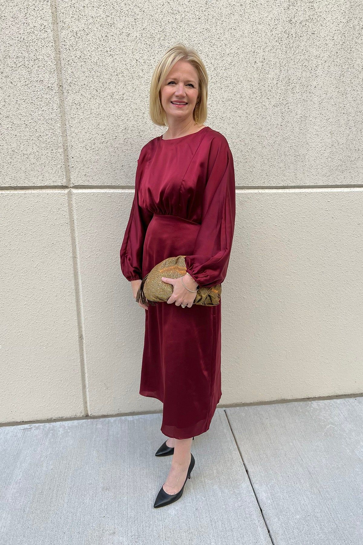 Burgundy Satin Dolman Sleeve Midi Dress sold by French Cuff product image thumbnail 2