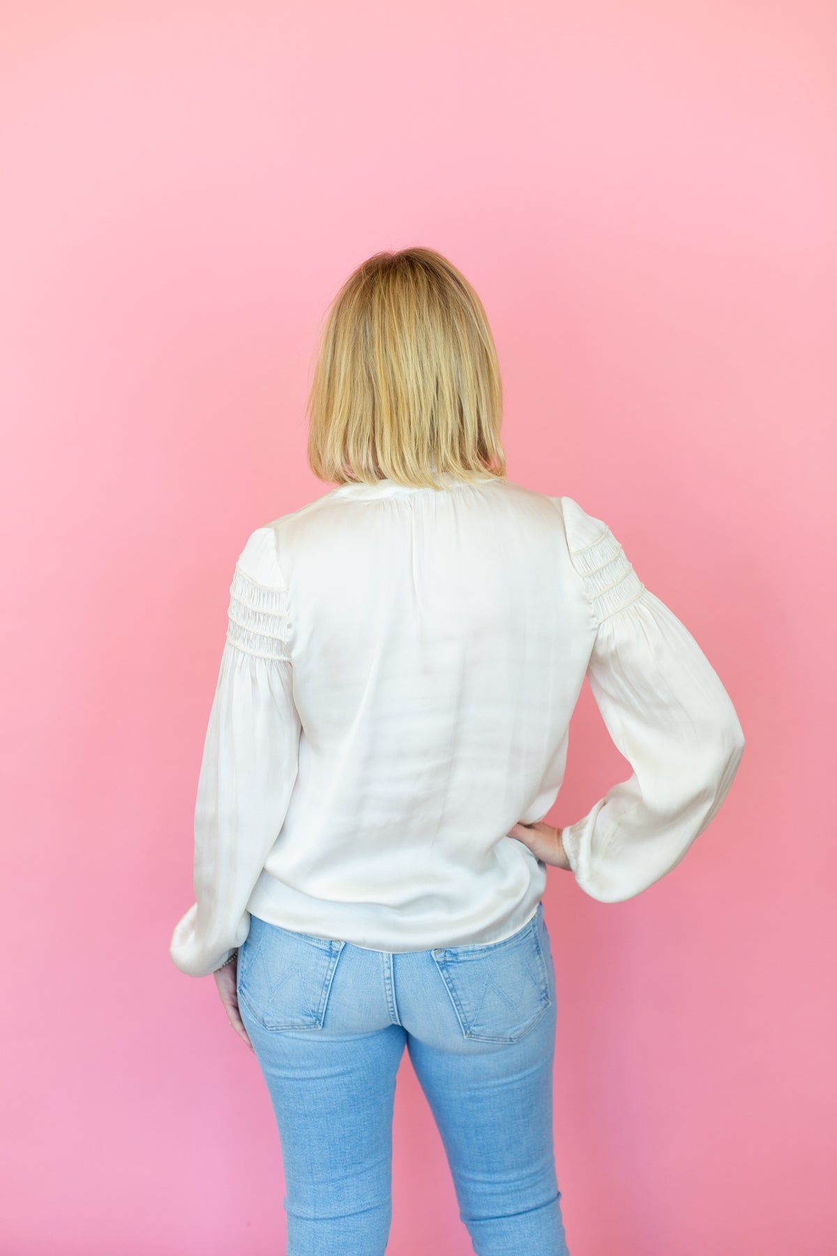 Ecru Long Sleeve Blouse with Smocking Sleeve Detail sold by French Cuff product image thumbnail 3