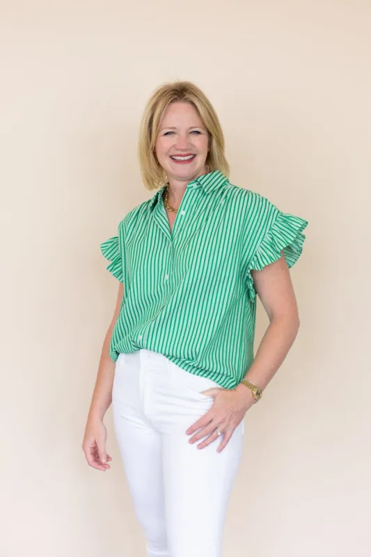 Flutter Sleeve Striped Top sold by French Cuff