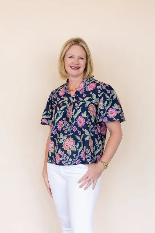 Flower Print Puff Sleeve Top sold by French Cuff