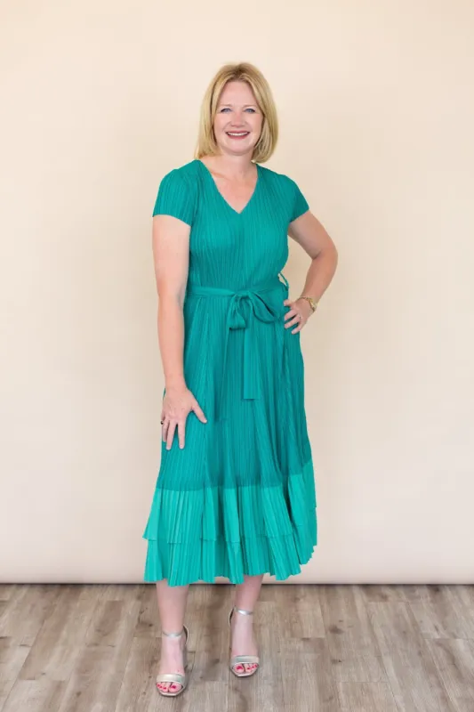 Two Tone Short Sleeve Pleated Dress sold by French Cuff