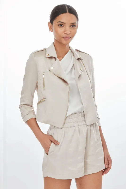 Colleen Satin Moto- Champagne sold by French Cuff