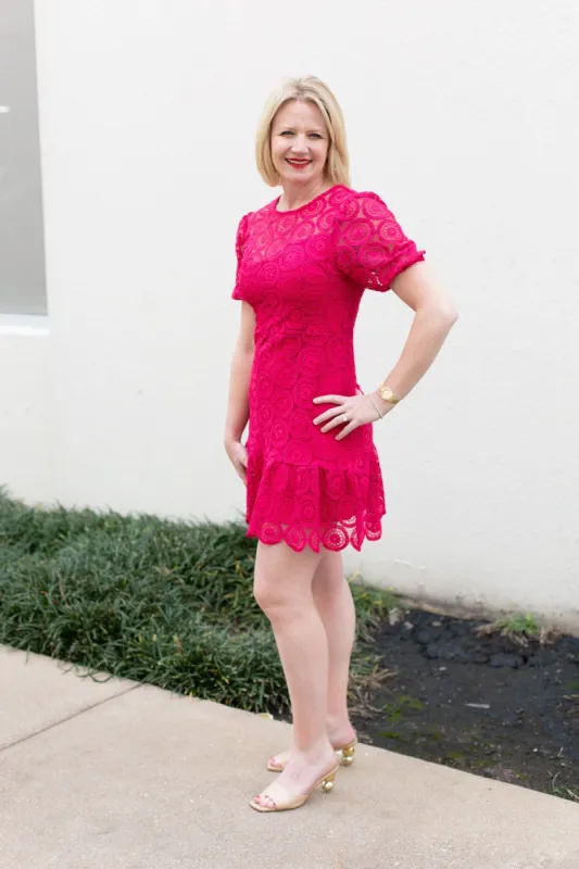 Short Puff Sleeve Lace Dress sold by French Cuff