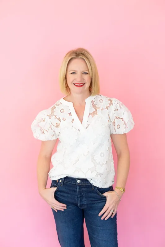 White Lace Short Sleeve Top sold by French Cuff