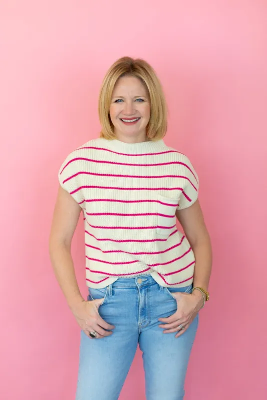 Pink Striped Sleeveless Sweater sold by French Cuff