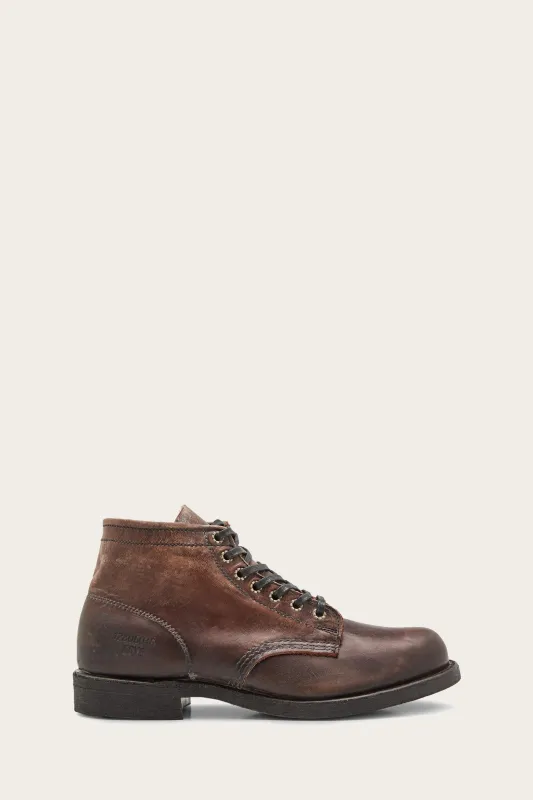 Frye Mens PRISON BOOT DK BROWN/STONEWASH PULLUP sold by Frye