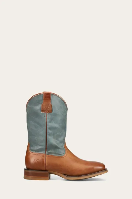 Frye Mens HAUSER ROPER TAN FADED DENIM sold by Frye