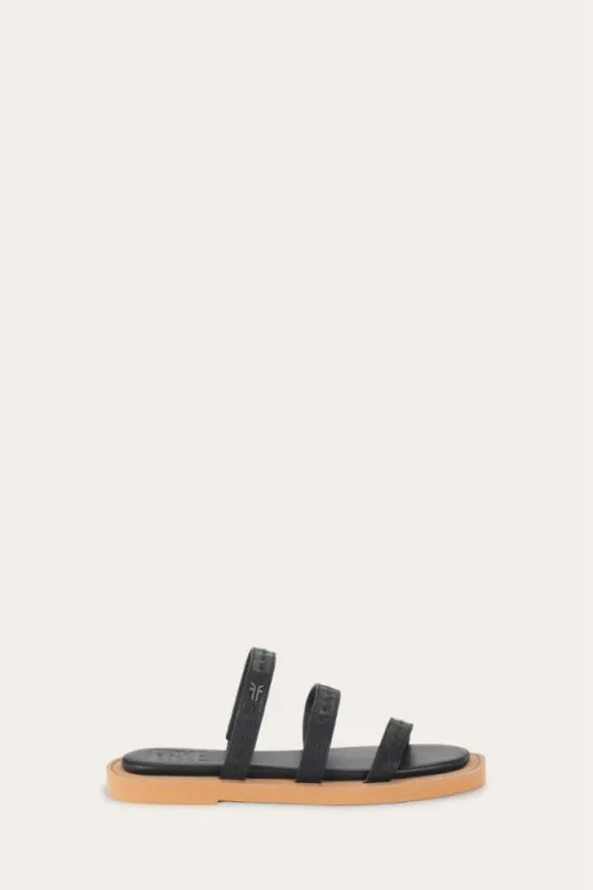 Frye Women FAYE STRAPPY SLIDE BLACK/OYSTER LEATHER sold by Frye