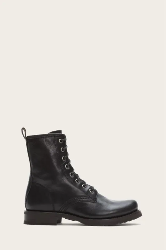 Frye Women VERONICA COMBAT BLACK/SOFT VINTAGE LEATHER sold by Frye