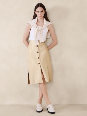 Seamed Vegan Leather Midi Skirt sold by GAP Factory