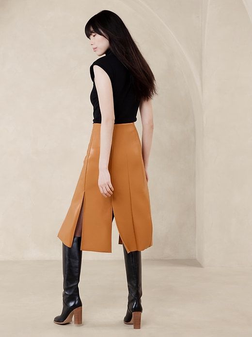 Seamed Vegan Leather Midi Skirt sold by GAP Factory product image thumbnail 2