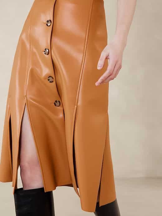 Seamed Vegan Leather Midi Skirt sold by GAP Factory product image thumbnail 3