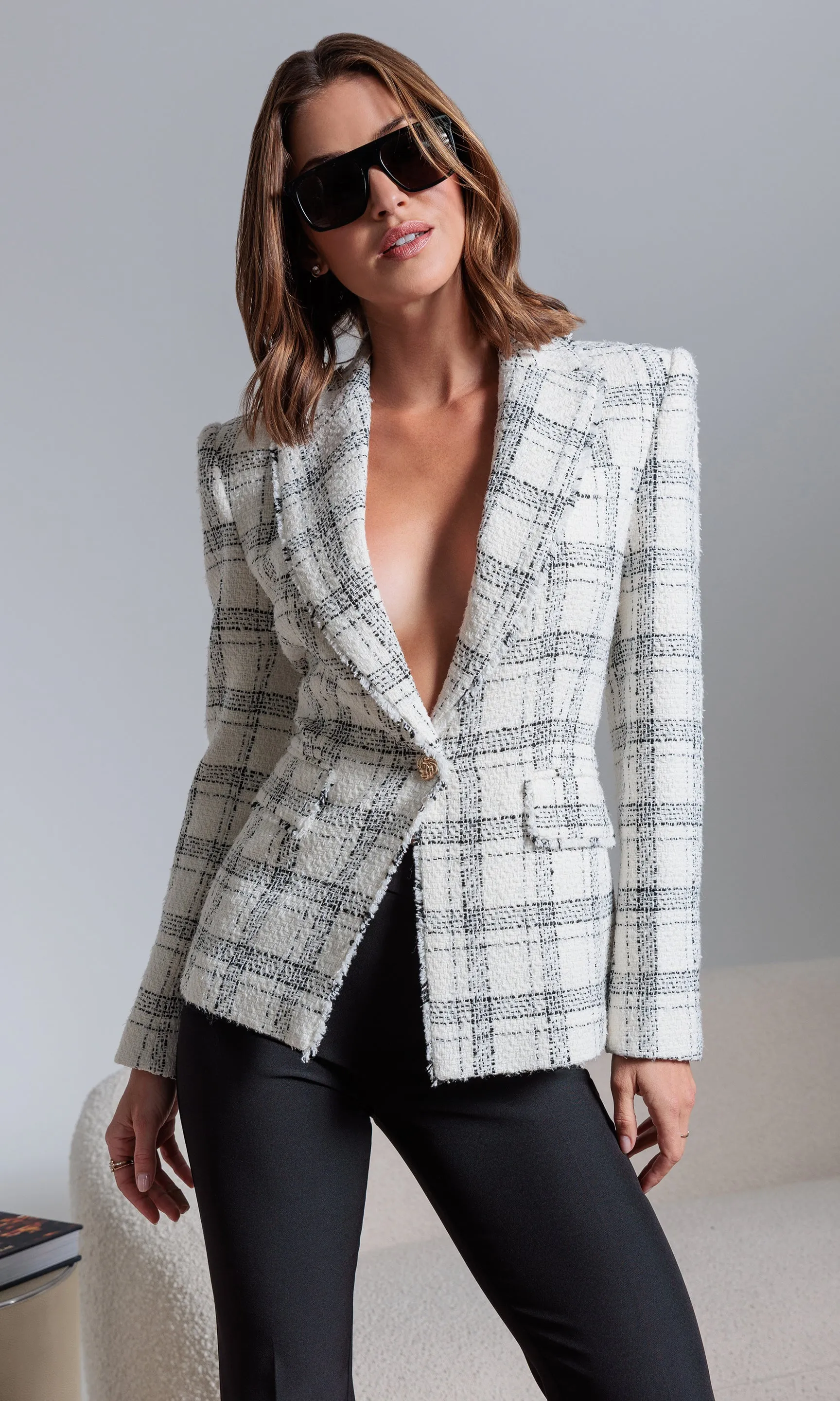 Aimee Windowpane Tweed Blazer sold by Generation Love product image thumbnail 4