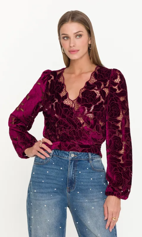 Loralie Velvet Lace Wrap Blouse made by Generation Love