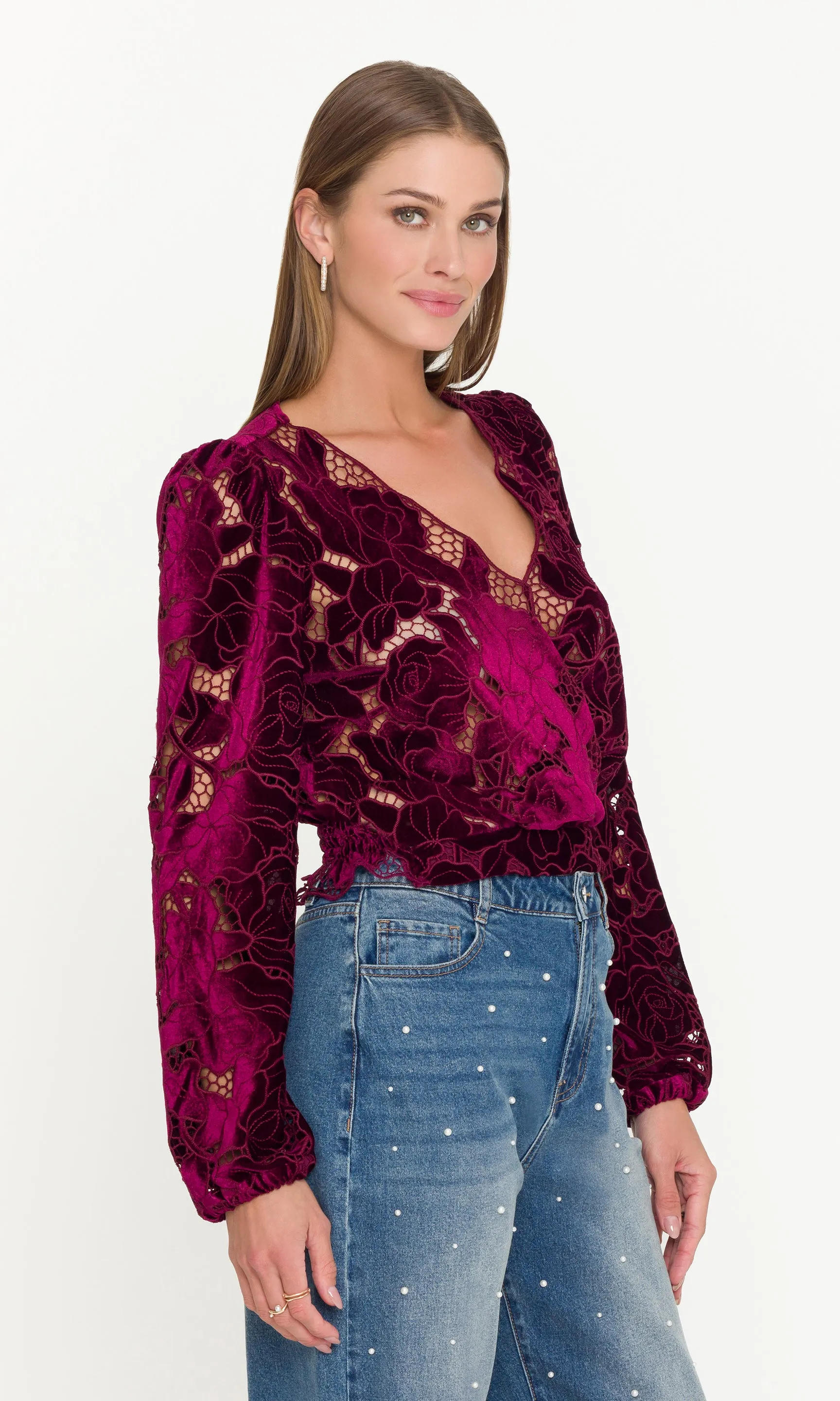 Loralie Velvet Lace Wrap Blouse sold by Generation Love product image thumbnail 4