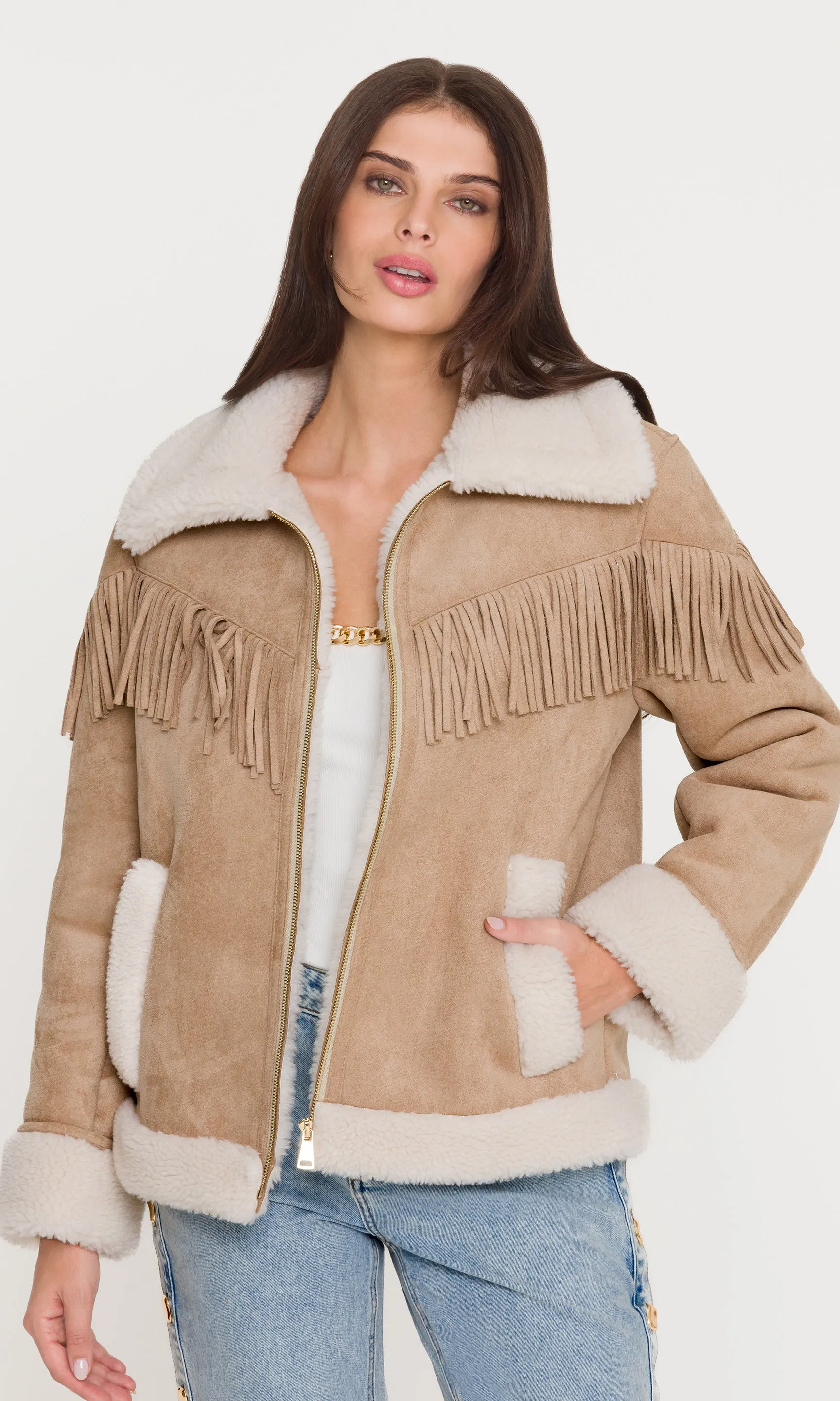 Inez Vegan Suede Shearling Jacket sold by Generation Love product image thumbnail 4