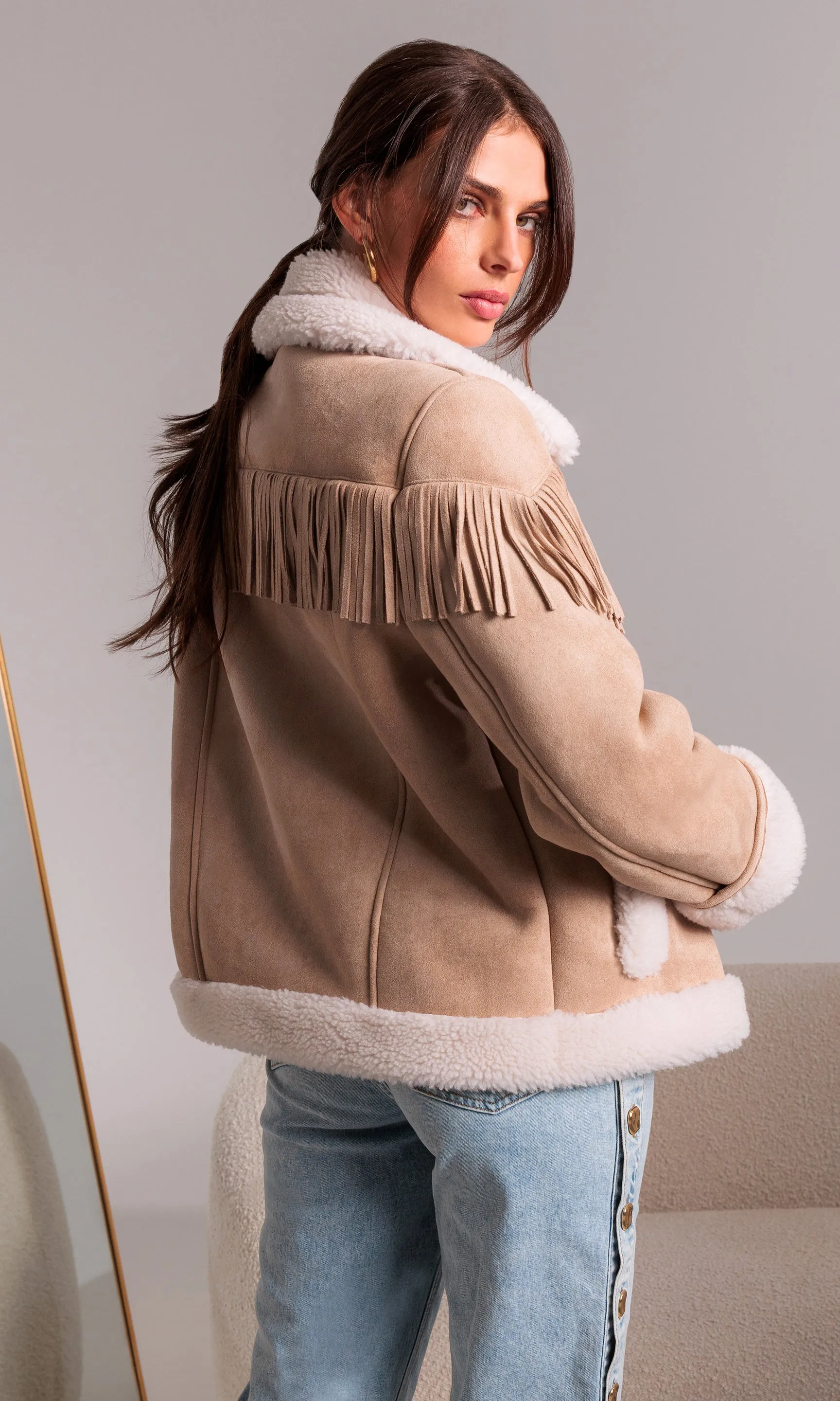 Inez Vegan Suede Shearling Jacket sold by Generation Love product image thumbnail 2