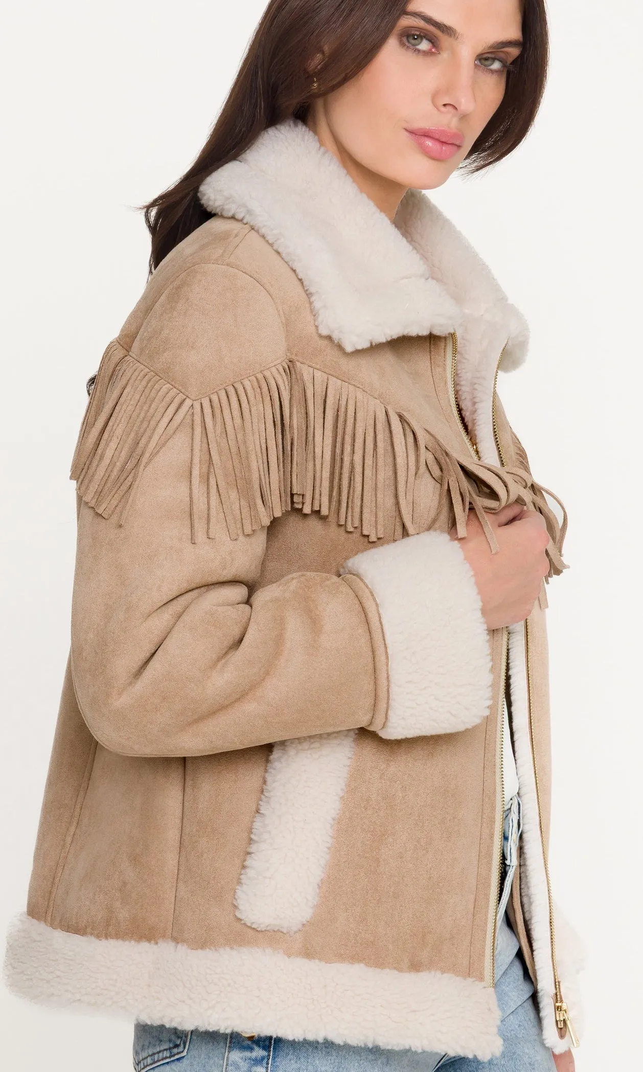 Inez Vegan Suede Shearling Jacket sold by Generation Love product image thumbnail 5