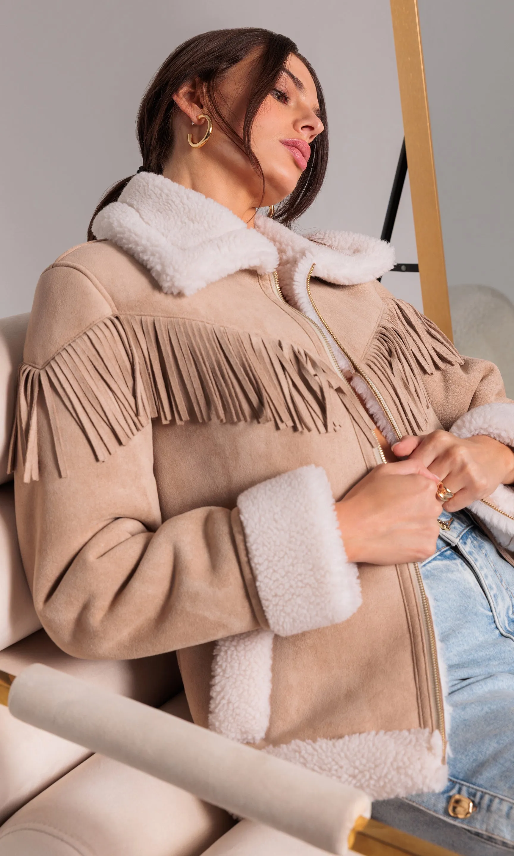 Inez Vegan Suede Shearling Jacket sold by Generation Love product image thumbnail 3