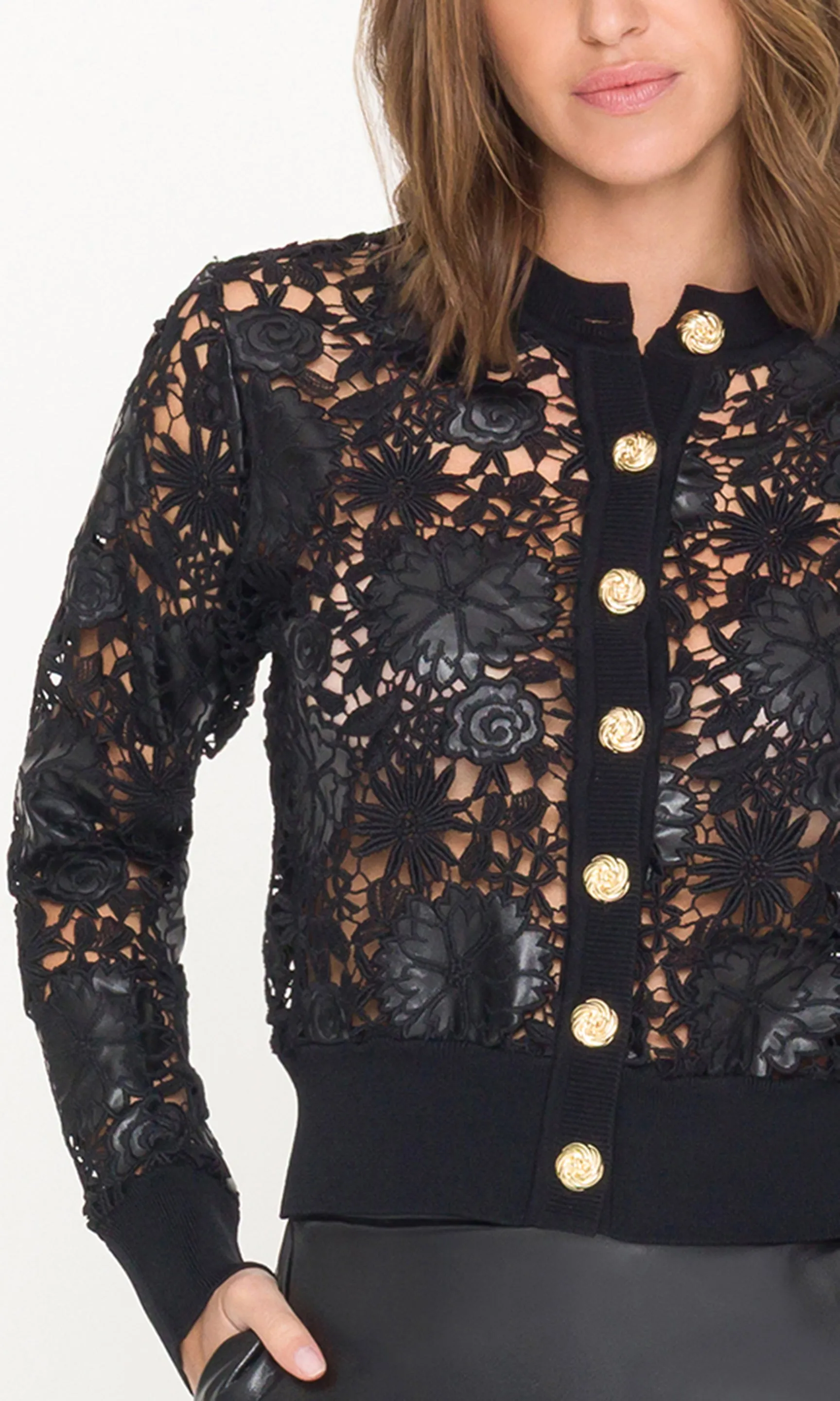 Erin Vegan Leather Lace Cardigan sold by Generation Love product image thumbnail 4
