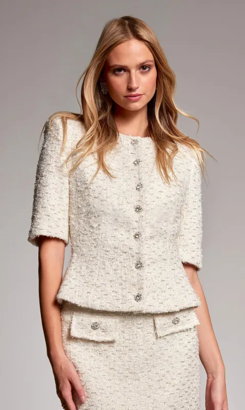 Tashi Crystal Embellished Tweed Jacket made by Generation Love